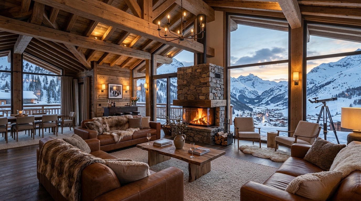 Exclusive Ski Penthouse Living Room & Panoramic Mountain View in Val d'Isère
